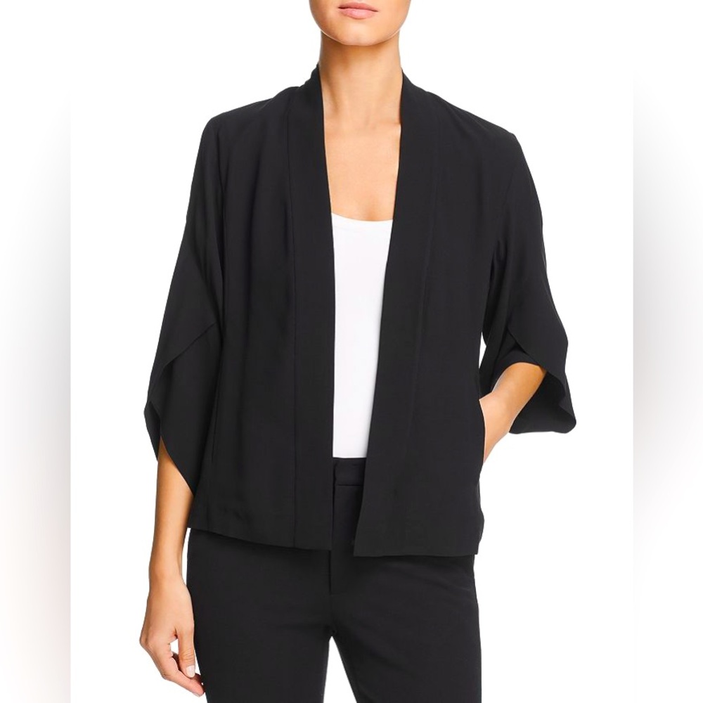 NWOT  Eileen Fisher Tulip Sleeve 100% Silk Jacket, black, size large